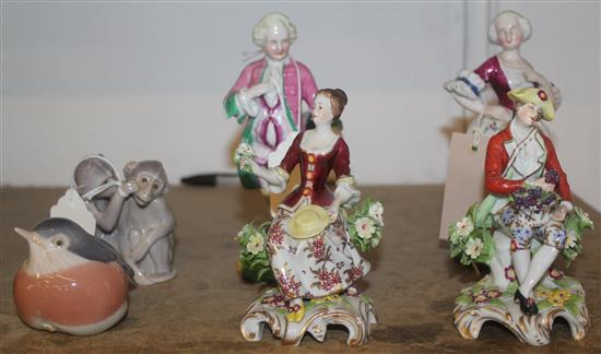 2 Copenhagen figures and 4 other porcelain figures